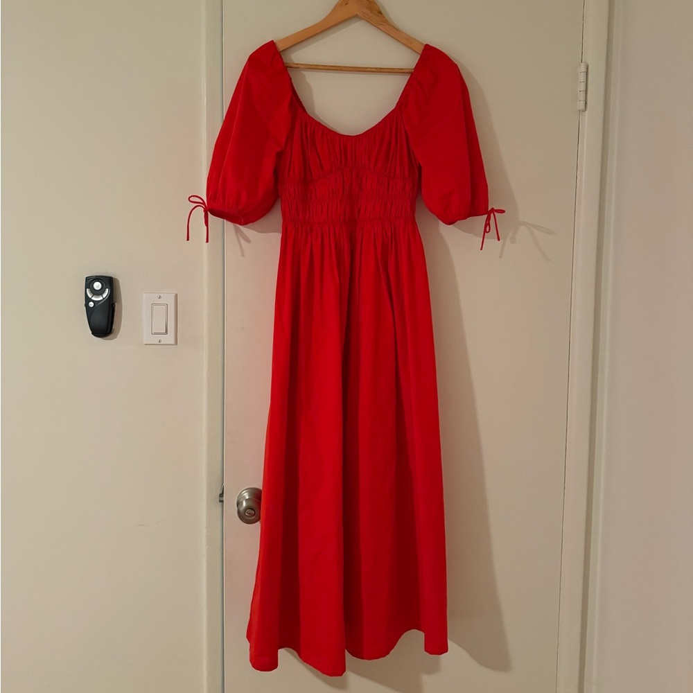 STAUD Red Puff-Sleeve Maxi Dress